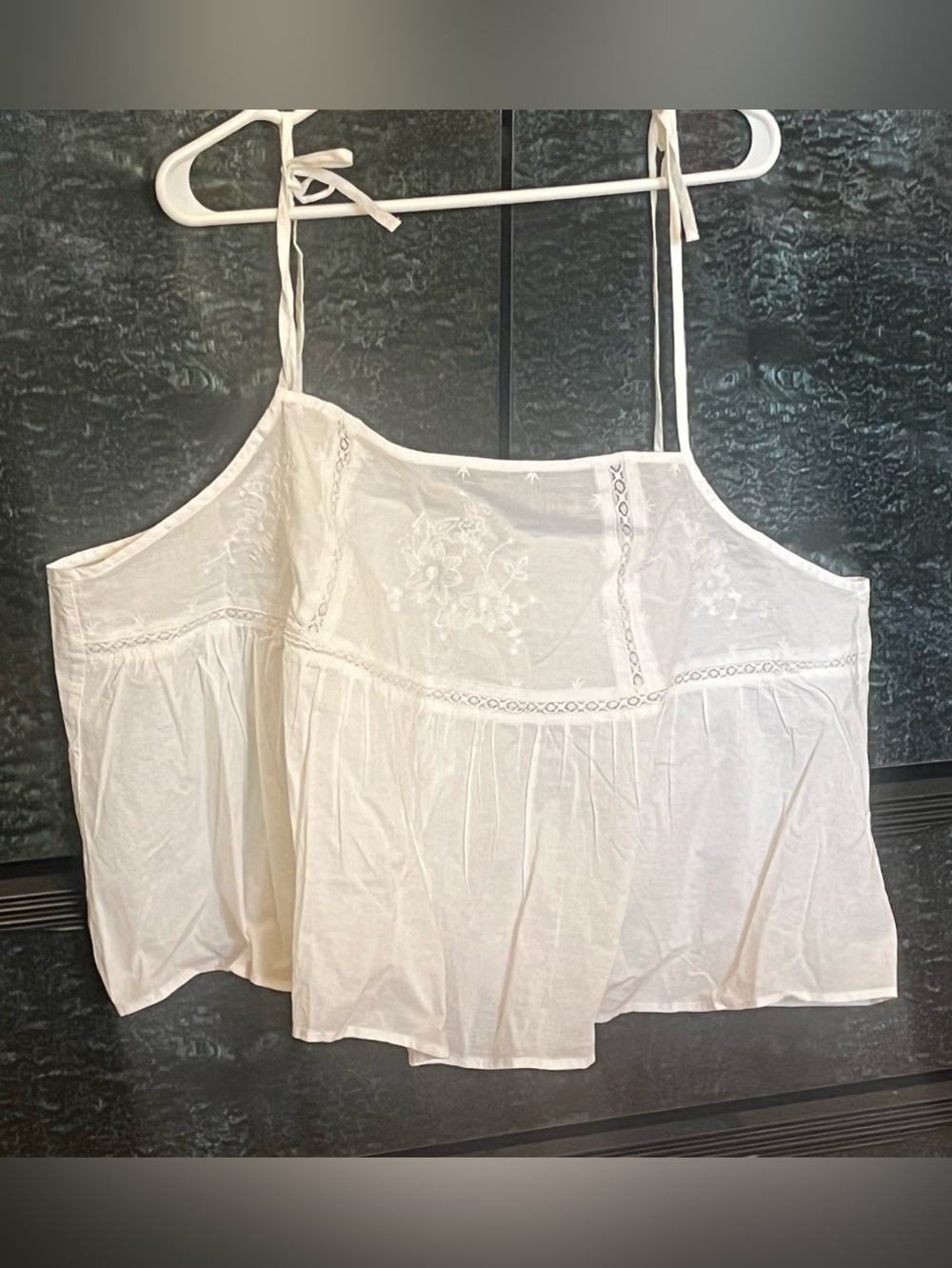 H&M White Embroidered Babydoll Camisole- 100% Cotton